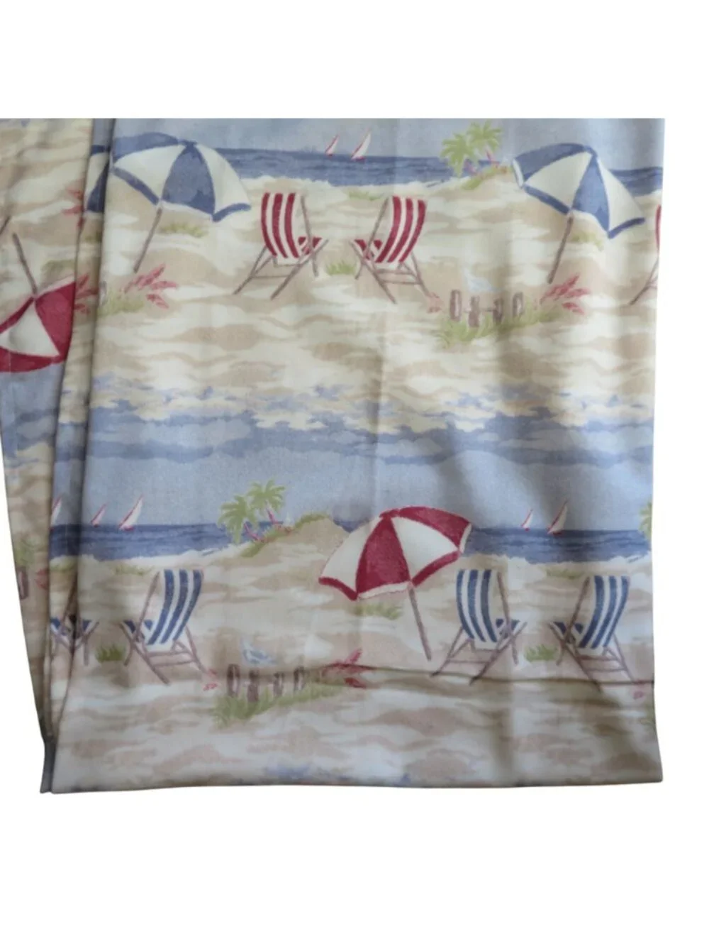 Vintage Croscill Ocean City Fabric Shower Curtain Umbrella Chair Pattern Coastal